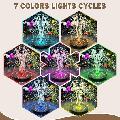 Yzert Solar Fountain for Bird Bath Colorful Lights Automatic Cycle 3.5W Solar Water Fountain Outdoor Garden 2200mAh Battery