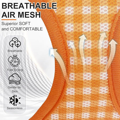 AIITLE Adjustable Dog Vest Harness Set – No-Pull Design, Plaid Print & Reflective Safety– Fits Poodles, Shih Tzus & Medium-Sized Dogs up to 38lbs (M, Orange)