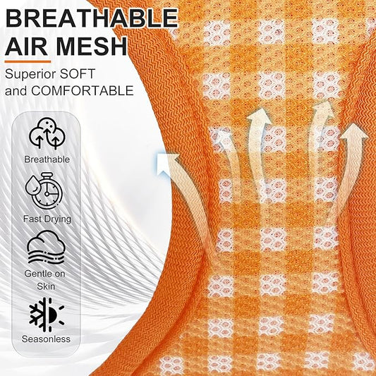 AIITLE Adjustable Dog Vest Harness Set – No-Pull Design, Plaid Print & Reflective Safety– Fits Poodles, Shih Tzus & Medium-Sized Dogs up to 38lbs (M, Orange)