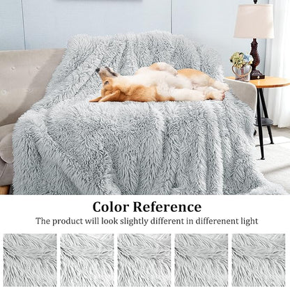 JONIYEAR Oversized Decorative Fluffy Faux Fur Throw Blanket Twin Size 60" x 71",Soft Large Luxury Lightweight Furry Blanket, Accent Cozy Shaggy Plush Thick Warm Fuzzy Blankets for Winter Bed Sofa,Grey
