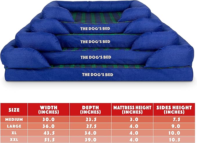 The Dog’s Bed Orthopedic Memory Foam Dog Bed with Bolsters for XL Dogs, Waterproof Washable Cover, Anti-Slip Base, Calming Surface – CertiPUR-Certified Foam, Oxford Fabric, Black Watch Tartan, XL
