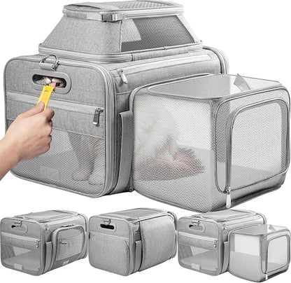 Top and Side Expandable Pet Carrier with Treat & Pet Window,18x11x11 Inch Delta American United Airline Approved,Soft-Sided Dog Carrier for Small Dogs and Cats,Travel Cat Carrier with Locking Zippers