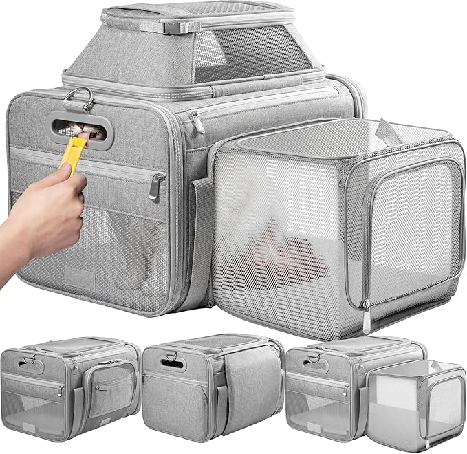 Top and Side Expandable Pet Carrier with Treat & Pet Window,18x13x9.5 Inch Southwest Frontier Airline Approved,Soft-Sided Dog Carrier for Small Dogs and Cats,Travel Cat Carrier with Locking Zippers