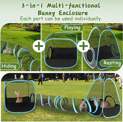 YUEPET Outdoor Guinea Pigs Playpen with Tunnel Pop up Bunny Enclosure Portable Cube Tent Collapsible Small Animal Playpen for Rabbit Guinea Pig Ferret Hamster Kitten Puppy Exercising Hiding Playing