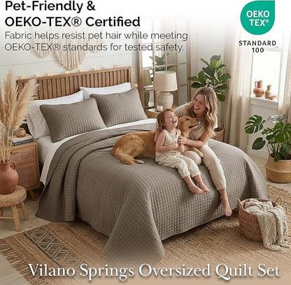 Southshore Fine Living, Inc. Quilts Full Size, Queen Size Quilt Bedding Set, Pet Hair Resistant Bedding Coverlet Queen Size, Full Size Bedspread w/ 2 Pillow Shams, Quilted Comforter, Dark Taupe Quilts