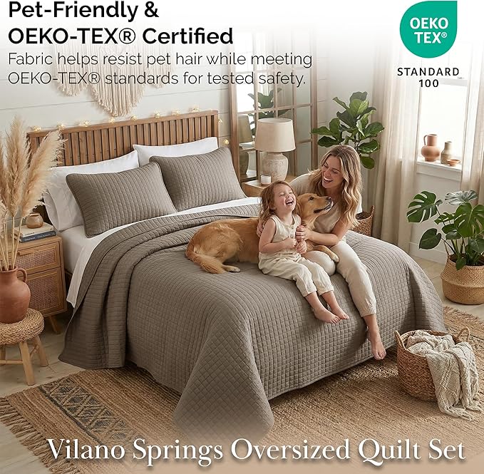 Southshore Fine Living, Inc. Quilt Comforter Twin XL Bedding Set for College Dorm Room, Bedding Essentials, Stain Resistant, Machine Washable Bed Spread, XL/Twin Comforter Set with Sham, Dark Taupe