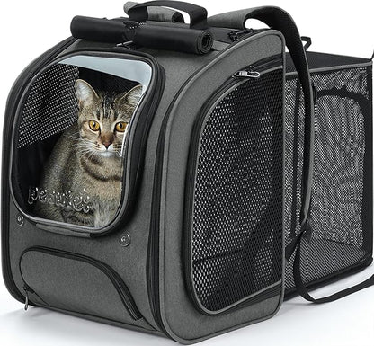Pecute Cat Backpack Carrier Expandable, Large Space Cat Bubble Backpack, Breathable Cat Carrier, Shaded Dog Backpack Carrier for Travel, Hiking, Vet,12.6" L x 10.2" W x 16.5" H, Gray