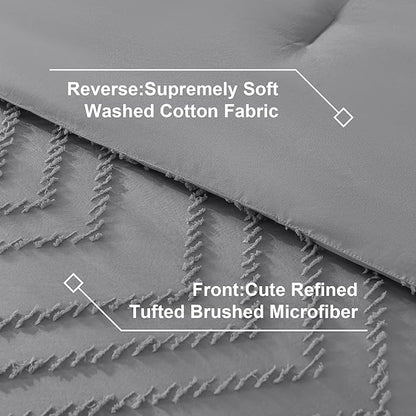 Litanika California King Size Comforter Set with Sheets Medium Gray - 7 Pieces Bed in a Bag Cal King Chevron Tufted Complete Bedding Sets with Comforter, Sheets, Pillowcases & Shams