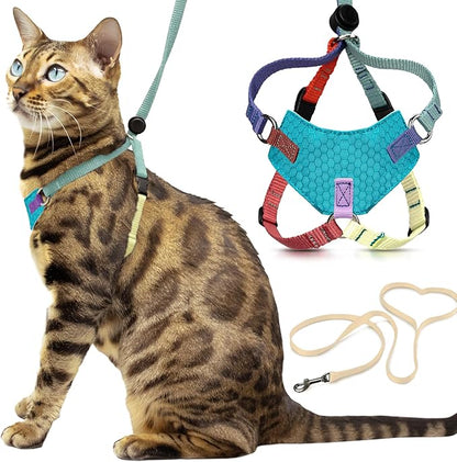 Houdini™ Escape Proof Cat Harness and Leash Set by OutdoorBengal – Tactical Vest for Walking – Comfy, Adjustable and Lightweight - Houdini Cat Harness Escape Proof for Cats + Cat Leash (Multicolor, M)