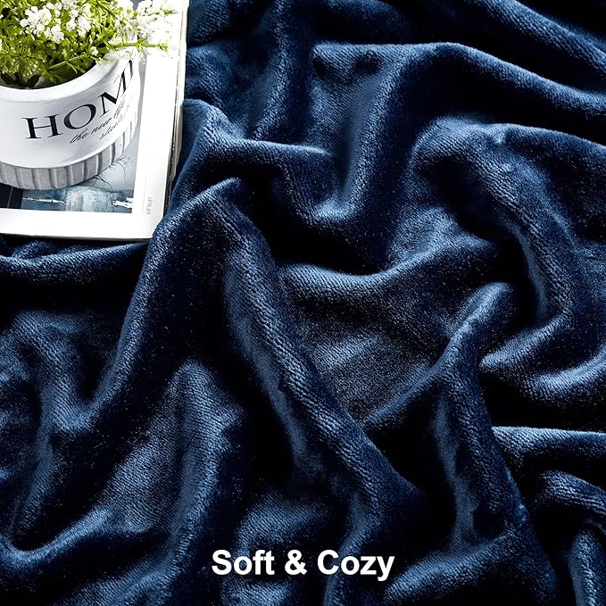 DREAMNINE Pack of 21 Fuzzy Soft Fleece Throw Blanket for Couch Sofa 50" x 60", Decorative Solid Lightweight Velvet Blankets for Chair, Cozy Accent Shaggy Plush Flannel Blanket for Bedroom, Navy Blue