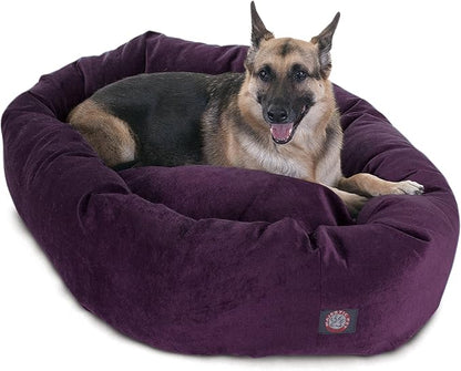 Majestic Pet 52 Inch Micro Velvet Calming Dog Bed Washable – Cozy Soft Round Dog Bed with Spine for Head Support - Fluffy Donut Puppy Mat 52x35x11 (inch) X- Large – Aubergine