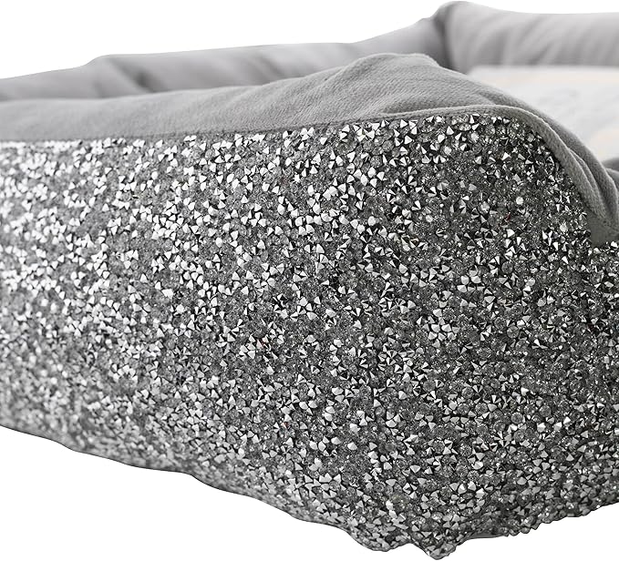 Sparkles Home Pet Bed, Sparkling Rhinestones, Soft, Comfortable Velvet, for Lounging Dogs, Cats, Pets, Silver, Small, Sold Individually