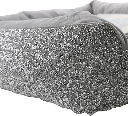 Sparkles Home Pet Bed, Sparkling Rhinestones, Soft, Comfortable Velvet, for Lounging Dogs, Cats, Pets, Silver, Large, Sold Individually