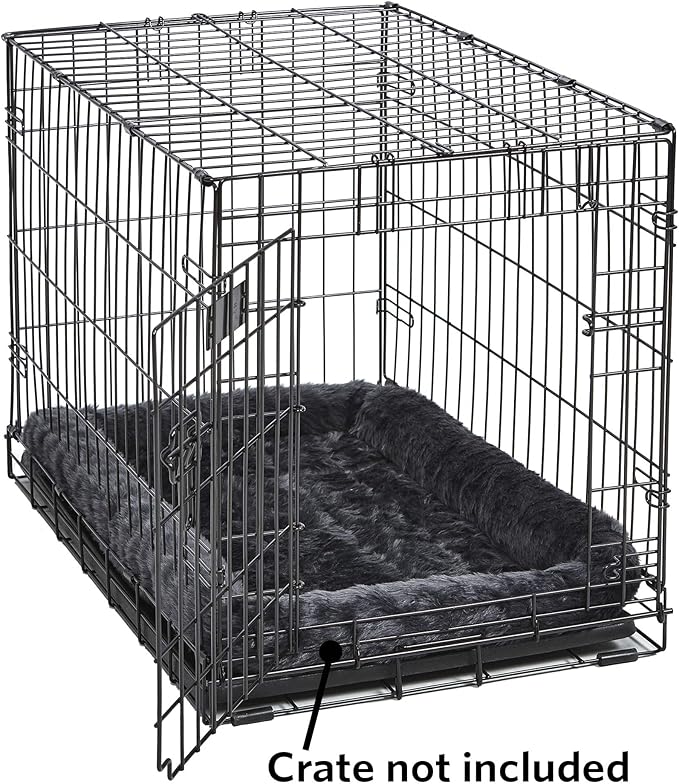 MidWest Homes for Pets Dog Bed – Gray Faux Fur Bolster, Ultra-Soft and Machine Washable, Fits 24-Inch Crates and Carriers, for Small Dogs and Cats