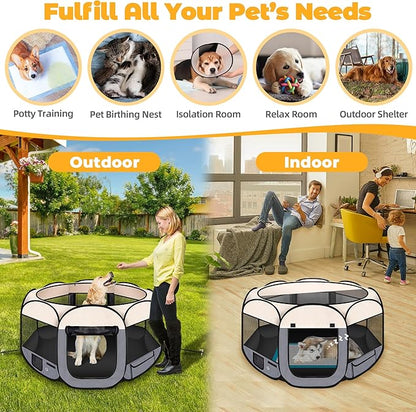 Dog Playpen 45", HOMAGICO Pet Playpen for Indoor Cats Enclosed, Portable Dog Cage Outdoor Tent Crate with Carrying Case, Water-Resistant and Removable Shade Cover, Grey