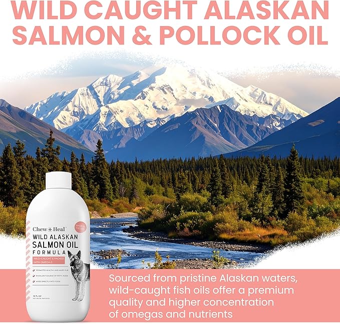 Wild Alaskan Salmon Fish Oil for Dogs - 16 oz. of Fish Oil Formula - Pump Cap Bottle - Contains Omega-3 and 6, Vitamin D, EPA, and DHA for Healthy Skin and Coat