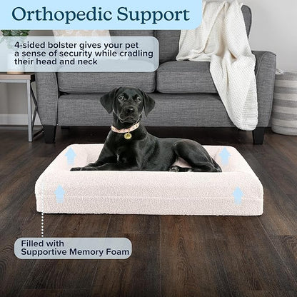 Orthopedic Dog Bed - 33in Medium Dog Bed with Supportive Bolster, Nonslip Bottom, and Removable Washable Cover - Memory Foam Puppy Bed for Medium Dogs - Dog Products by PETMAKER (Cream)