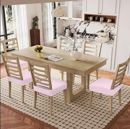 Smiry Waterproof Seat Covers for Dining Room Chairs Set of 4, Stretch Jacquard Removable Washable Chair Seat Slipcovers Protector, No Rear Covers, Pink