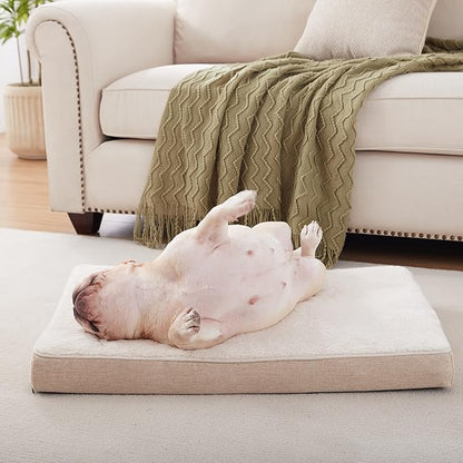 WATANIYA PET Memory Foam Medium Dog Bed, Cooling Dog Beds for Medium Dogs, Washable Orthopedic Pet Bed for Crate with Joint Relief Memory Foam, Waterproof Liner and Plush Cover (29"x 18", Beige)