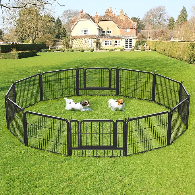 Yaheetech Wide Panel Dog Playpen, 12 Panels 24 inch High Pet Pen with Gate, Portable Indoor Outdoor Fence for Small/Medium Breed Dogs