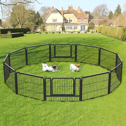 Yaheetech Wide Panel Dog Playpen, 12 Panels 24 inch High Pet Pen with Gate, Portable Indoor Outdoor Fence for Small/Medium Breed Dogs