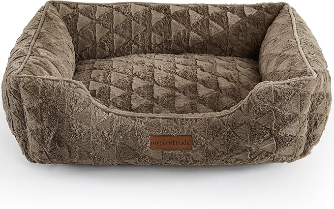 Modern Threads Ultra Soft Plush Pet Bed for Medium Dogs with Elegant Texture and Stylish Design, Removable Washable Cover, Brown, (28" L x 21" W x 9" Th)