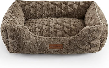 Modern Threads Ultra Soft Plush Pet Bed for Medium Dogs with Elegant Texture and Stylish Design, Removable Washable Cover, Brown, (28" L x 21" W x 9" Th)
