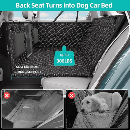 petalage Dog Truck Seat Cover for Back Seat, Hard Bottom Pet Hammock for Car, Bed Extender for 2-4 Large Dogs, Waterproof Seat Protector, Universal XL Size Fits for Crew Cab Truck, SUV, Black