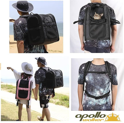 Apollo Walker Dog & Cat Carrier Backpack for 4-18lb Pets - Ventilated Safe Design with Padded Back Support, Breathable Mesh Pet Backpack for Hiking, Travel, Outdoor (Black)