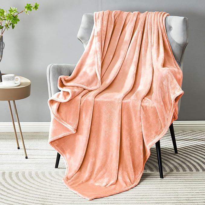 DREAMNINE Oversized Soft Fuzzy Fleece Throw Blanket Twin Size 60" x 80", Decorative Large Solid Lightweight Velvet Bed Blanket,Big Cute Cozy Accent Shaggy Microfiber Flannel Blankets for Bedroom,Peach