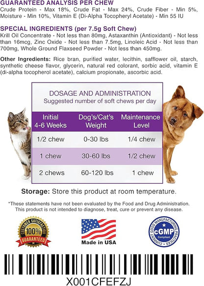#1 Premium Antarctic Krill Oil Soft Chews for Dogs | Rich in Omega 3 | Astaxanthin | Vitamin E | for Skin and Coat | Low Allergen | Low Calorie | cGMP Certified | Made in USA | 60 Savory Soft Chews