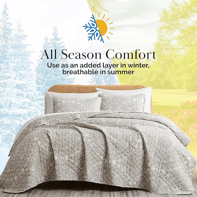 Southshore Fine Living, Inc. Quilt Comforter, Twin XL Dorm Bedding Set, Stain Resistant, Machine Washable Boho Bed Spread, Twin XL Quilt Bedspread Set w/Pillow Sham, Ashanti Bone