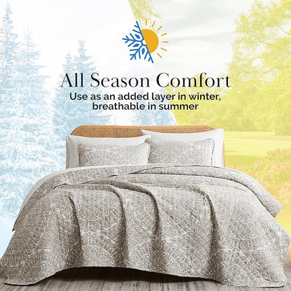 Southshore Fine Living, Inc. Quilt Comforter, Twin XL Dorm Bedding Set, Stain Resistant, Machine Washable Boho Bed Spread, Twin XL Quilt Bedspread Set w/Pillow Sham, Ashanti Bone