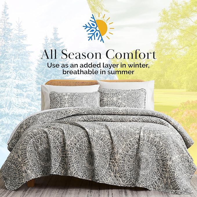 Southshore Fine Living, Inc. Ashanti Collection Oversized King Quilt Bedding Set, Soft Fabric, Lightweight Bedspread 3-Piece, Two Matching Shams (108 in Wide x 98 in Long), King/California Size, Grey