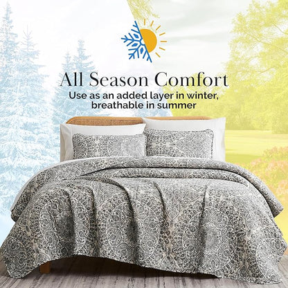 Southshore Fine Living, Inc. Ashanti Collection Oversized King Quilt Bedding Set, Soft Fabric, Lightweight Bedspread 3-Piece, Two Matching Shams (108 in Wide x 98 in Long), King/California Size, Grey