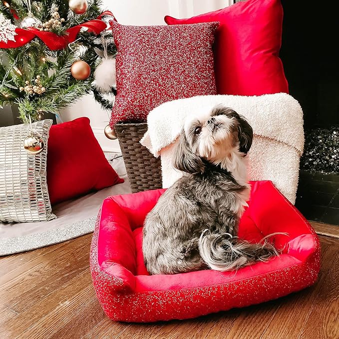 Sparkles Home Pet Bed, Sparkling Rhinestones, Soft, Comfortable Velvet, for Lounging Dogs, Cats, Pets, Charcoal, Large, Sold Individually