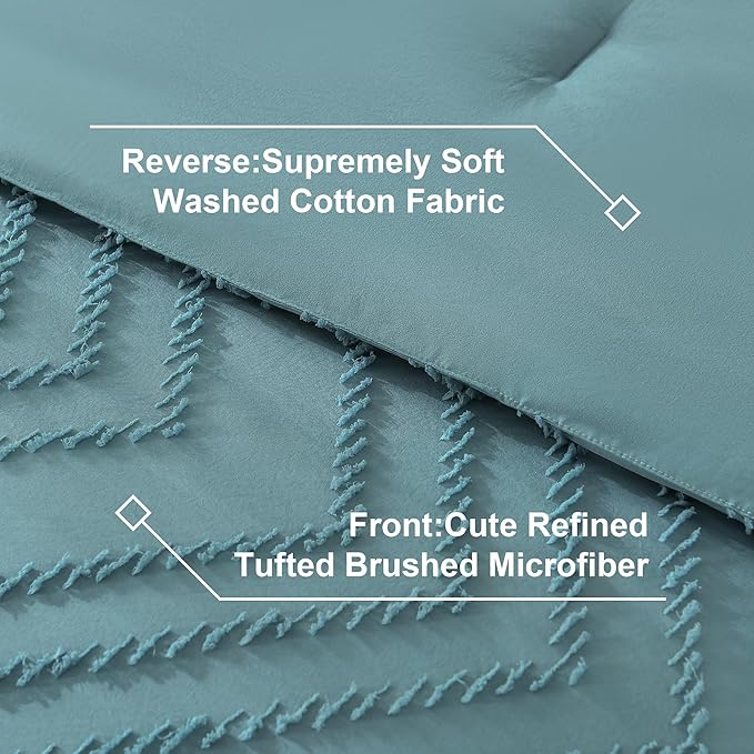 Litanika Super King Plus Size Comforter Set with Sheets Grayish Teal - 7 Pieces Bed in a Bag Oversized King Boho Tufted Complete Bedding Sets with Comforter, Sheets, Pillowcases & Shams