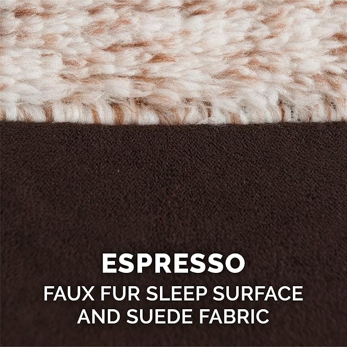 Furhaven Cooling Gel Dog Bed for Large/Medium Dogs w/ Removable Bolsters & Washable Cover, For Dogs Up to 55 lbs - Two-Tone Plush Faux Fur & Suede L Shaped Chaise - Espresso, Large