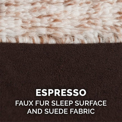 Furhaven Cooling Gel Dog Bed for Large/Medium Dogs w/ Removable Bolsters & Washable Cover, For Dogs Up to 55 lbs - Two-Tone Plush Faux Fur & Suede L Shaped Chaise - Espresso, Large