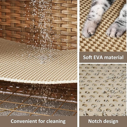 Cat Litter Box Enclosure with Soft Litter Mat; Hidden Cat Washroom Furniture with Door; Handwoven Rattan Cat House; Pet Crate for Living Room, Bedroom, Balcony (Natural)