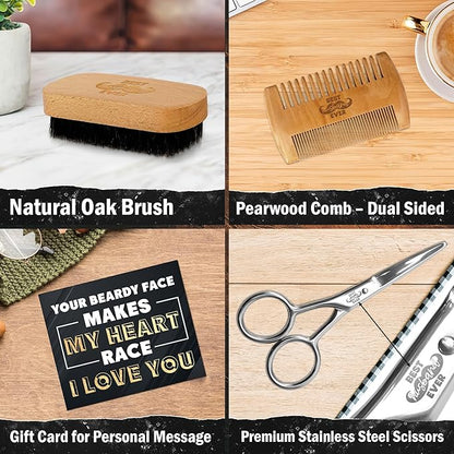 AXIARA Husband Gifts for Him - Beard Kit for Men Grooming and Care with Brush, Comb, Scissors & Storage Bag - Husband Birthday Gift Ideas, Anniversary Retirement Birthday Gifts for Men