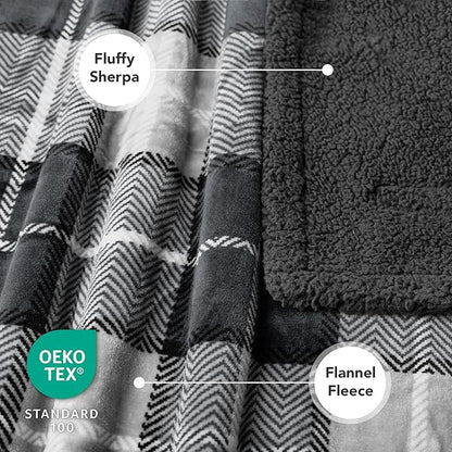 PetAmi Waterproof Dog Blanket for Medium Large Dog Puppy Cat Throw for Couch Cover Leakproof Protection, Sherpa Fleece, Reversible Soft Washable 60x40 Plaid Charcoal Gray