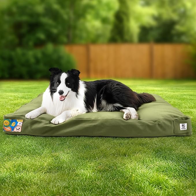 Sytopia 36 Inch Waterproof Indestructible Canvas Outdoor Dog Bed for Large and Medium Dogs, Chew Proof Dog Crate Bed with Washable Removable Cover, Indoor Outdoor Patio Pet Pad, Green