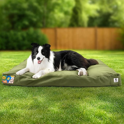 Sytopia 36 Inch Waterproof Indestructible Canvas Outdoor Dog Bed for Large and Medium Dogs, Chew Proof Dog Crate Bed with Washable Removable Cover, Indoor Outdoor Patio Pet Pad, Green