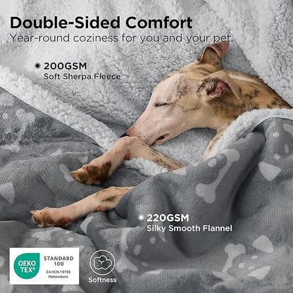 Bedsure Waterproof Dog Blankets for Large Dogs - Soft Print Sherpa Fleece Pet Cat Blanket Washable for Couch Bed Protection, Cozy Plush Reversible Throw Furniture Protector, 50"x60", Anchor Gray