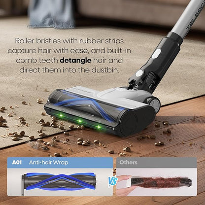 YONNDER Cordless Vacuum Cleaner, 550W 55KPA 70Mins Powerful Vacuum Cleaners for Home, with Anti-Tangle, LED Display Screen, Self-Standing Stick Vacuum for Hardwood Floors/Pet Hair/Carpet, M1