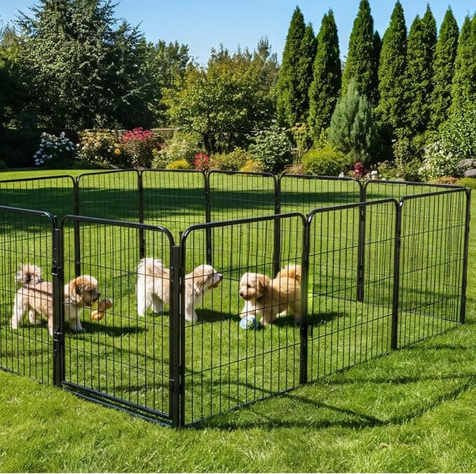 Outdoor Dog Playpen - 32 inch, 40 Panels for Small and Medium Size Dogs - Heavy Duty Metal Pet Fence with Black Anti-Rust Coating - Portable Exercise Play Pen for RV, Camping, and Yard
