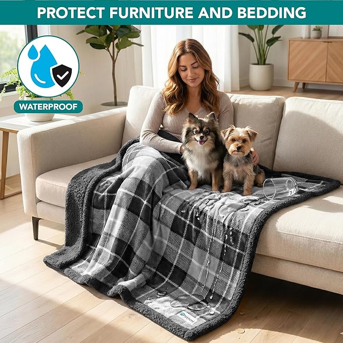 PetAmi Waterproof Dog Blanket for Medium Large Dog Puppy Cat Throw for Couch Cover Leakproof Protection, Sherpa Fleece, Reversible Soft Washable 60x40 Wine Red
