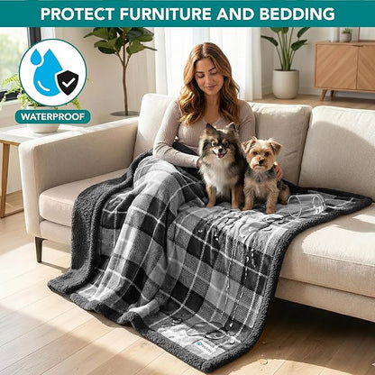 PetAmi Waterproof Dog Blanket for Medium Large Dog Puppy Cat Throw for Couch Cover Leakproof Protection, Sherpa Fleece, Reversible Soft Washable 60x40 Wine Red