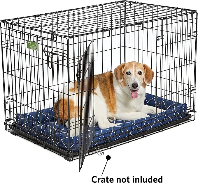 MidWest Homes for Pets 40236-BLD Quiet Time Couture Ashton Bolster Pet Bed, Intermediate Dog/36, Blue, Blue & White Diamond Pattern